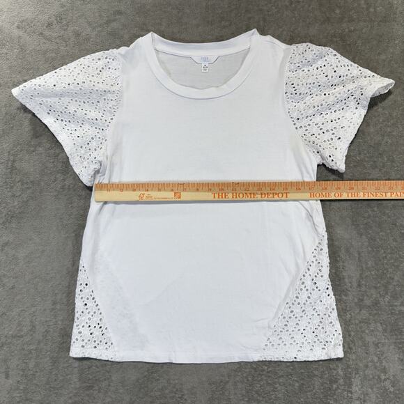 Boho Peasant White Short Sleeve T-Shirt Womens Medium Crew Neck - Picture 3 of 5